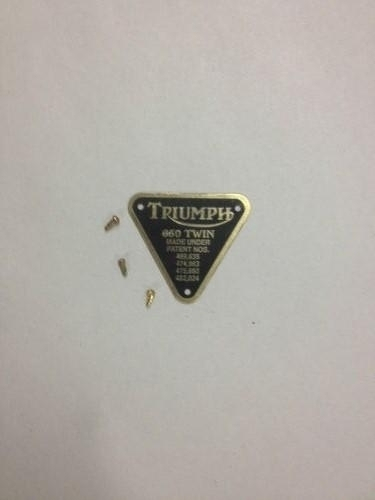 TRIUMPH PATENT PLATE BRASS!! " 650 TWIN" WITH RIVETS