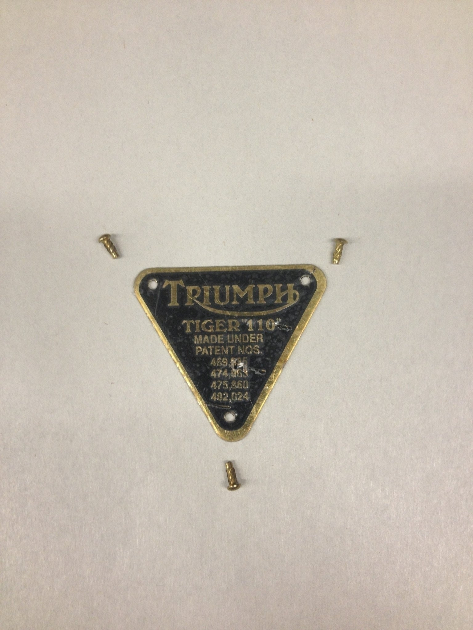 PATENT PLATE BRASS TIGER 110 WITH RIVETS-TRIUMPH