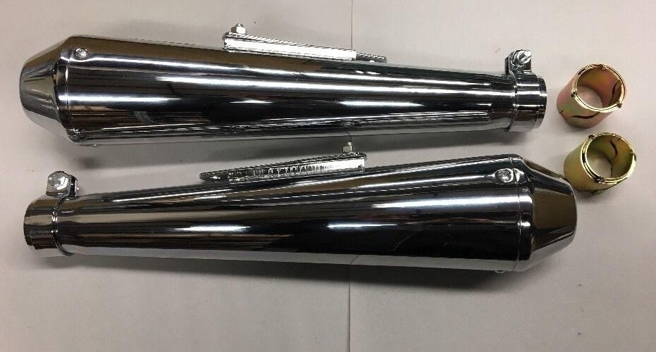 Reverse Megaphone Mufflers For 1 3/8-1 3/4" Pipes CHROME 17" Long, Universal for Triumph, Honda, Yamaha, BSA, Harley