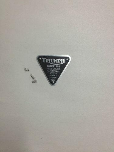 TRIUMPH PATENT PLATE " TIGER 100" WITH RIVETS 500